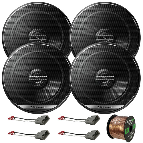4x Pioneer TS-G1620F 6.5" 300 Watt Max Power 2-Way Coaxial Car Audio Speakers, 50 Feet 16 Gauge Speaker Wire, 2x Speaker Connector Harnesses for Select 1991-up Honda and Acura Vehicles