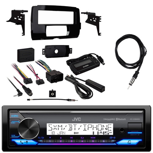 JVC KD-X38MBS Single DIN Marine MotorSports Bluetooth USB/AUX LED AM/FM Radio SiriusXM Ready Stereo Receiver, Antenna, Single DIN Stereo Install Kit for select Harley Davidson Motorcycles 2014 and Up