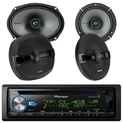 Pioneer DEH-X6900BT Vehicle CD Digital Music Player Receivers, Pair Kicker KSC650 6.5" (160mm) Coax Speakers w/.75"(20mm) tweeters, 4-Ohm, KSC690 6x9" (160x230mm) Coax Spkrs w/1"(25mm) tweeters, 4-Ohm