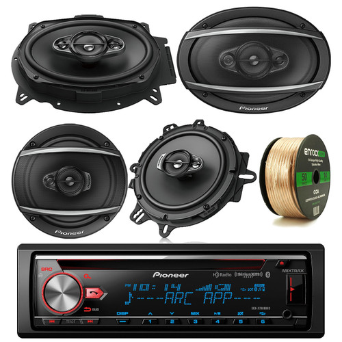Pioneer CD Bluetooth Receiver W/ Enhanced Audio Functions with Pioneer 6.9 Inch Car Coaxial Speakers Pair, Pioneer 6.5 Inch Car Coaxial Speaker Pair & Enrock Audio 14 AWG Gauge 50' Speaker Wire Cable