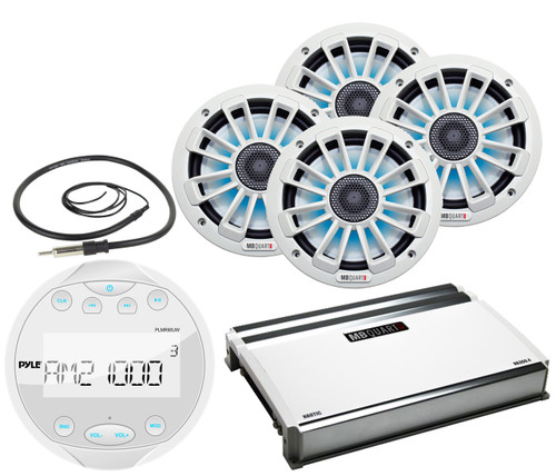 Pyle Marine Bluetooth Mp3 Round Radio,720W Amplifier, 6.5"LED Speakers & Antenna