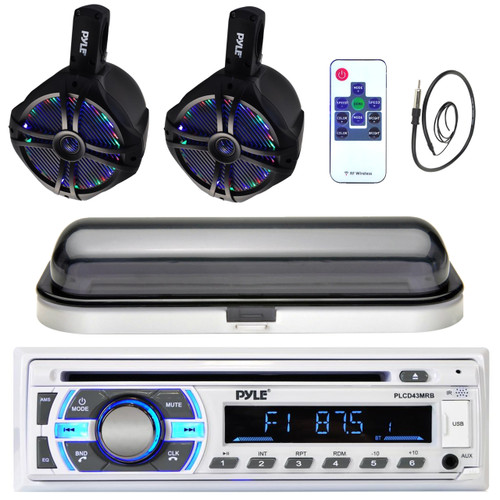 Dual Marine LED 6.5" Wake Board Speakers, Bluetooth USB Radio, Antenna, Cover (MPPK16433)