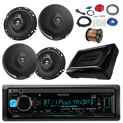Bluetooth Car USB Radio, 5.25"Speakers and Wire, 150W Subwoofer with Install Kit (R-KMBT315-K1395-KSCSW11)