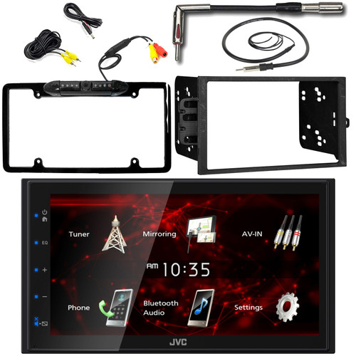 JVC KW-M180BT 6.8" Capacitive Touchscreen Double DIN Bluetooth USB Digital Multimedia Stereo Receiver, Double DIN Installation Dash Kit, Antenna Adapter, Rear View Camera, Antenna (Fits 1998-2006)