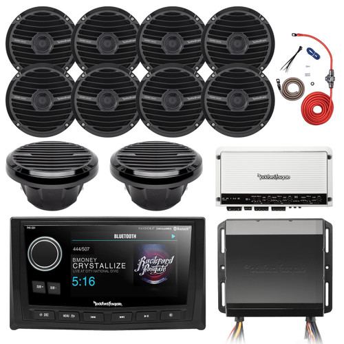 Rockford AM/FM Receiver, 5" Head Unit, 4x 6.5" Marine Speakers, Amp + Kit, Sub (R-PrimeBoatB)