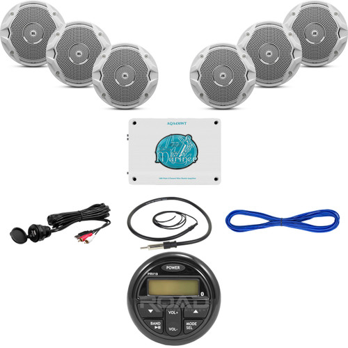 Marine 1600W Amplifier,USB Bluetooth Radio/Interface,Antenna,6.5" Speakers,Wires (MBNPN719)