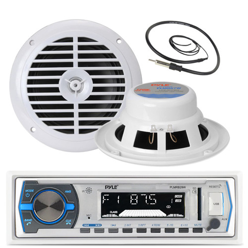 Pyle USB Bluetooth Marine Radio, 6.5" Round and Box Speakers, Antenna,Amplifier (MPPK16199)