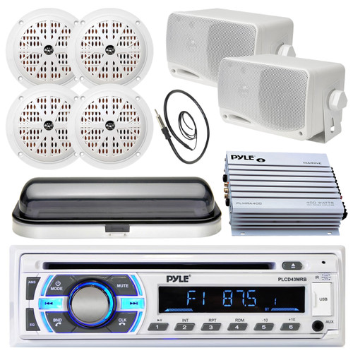 Bluetooth Pyle USB Boat Radio, Black 6.5" and 3.5" Speaker Set,Amp,Cover,Antenna (MPPK16561)