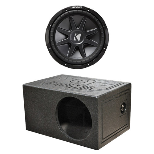 Kicker 4 Ohm 10" Subwoofer, and Q-Power 10" Single Vented Box Enclosure (R-10CVX104-1-QBOMB10VLSIN)