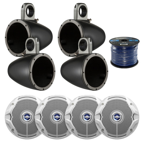 4X Kicker Tower Enclosure for 6.5" Marine Speakers, 4x JBL 6" 180W Speakers,Wire (R-12KMTES-2-MS6520)