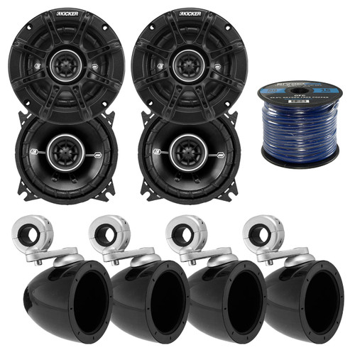 4x Kicker 4" Mini Tower Enclosure, 4x Kicker 4" 2 Way Black Speakers, 50Ft Wire (R-40KMMTES-2-41DSC44)