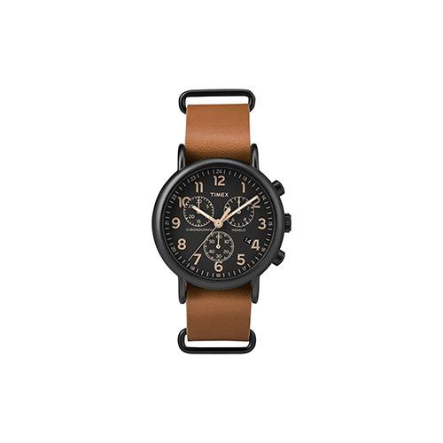Timex Weekender&Reg; Chrono Oversized Watch - Black Dial/Brown Strap (R-62706)
