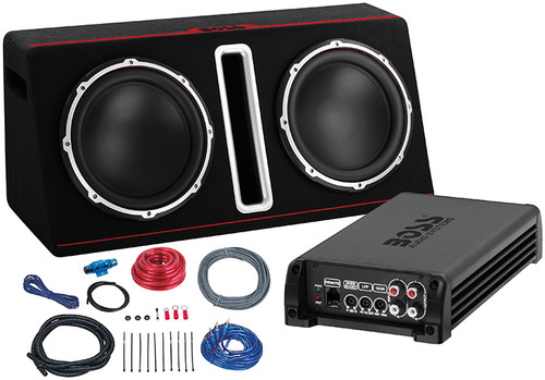Boss Dual 12" Active Loaded Enclosure With Build In Amplifier And Amplifier Wiring Kit 1600W Max (R-BASS12DAPK)