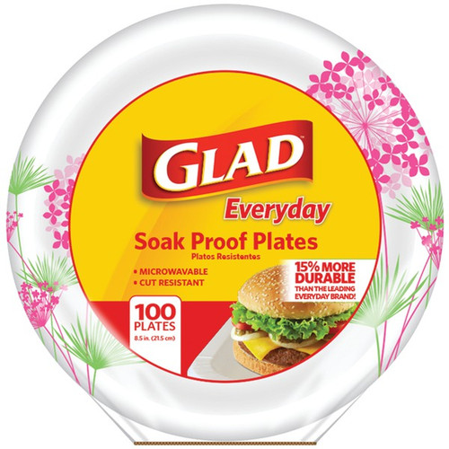 Glad BBP0095 8.5" Paper Plates, 100-ct (Round, Pink Hydrangea) (R-BUZZBBP0095)