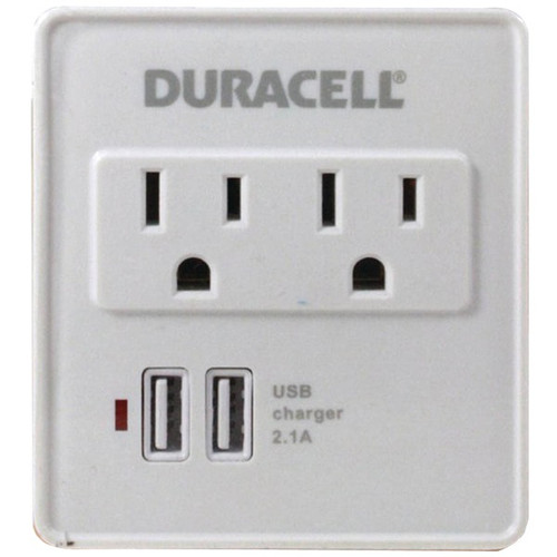 DURACELL DU6207 2-Outlet Surge Protector with 2 USB Ports (White) (R-ESICDU6207)