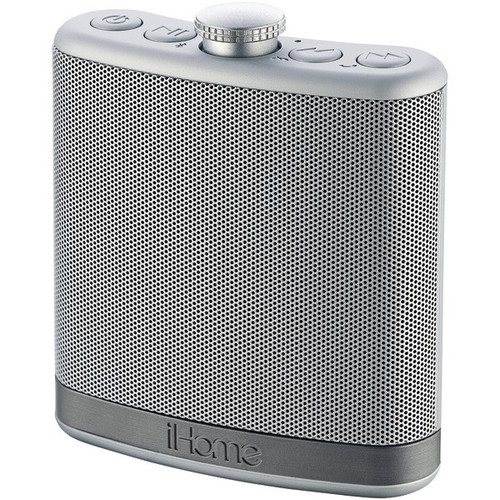 IHOME iBT12SC Rechargeable Flask-Shaped Bluetooth(R) Stereo Speaker with Custom Sound Case (Silver) (R-IHMIBT12SC)