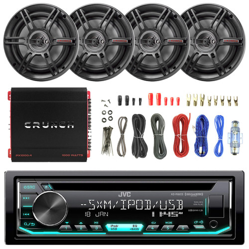 JVC CD USB Car Car Stereo,1000W 4CH Amplifier Set, 6.5" Full Range 3Way Speakers (R-KDR680S-2CS653-EAKIT8G-PX-1000.4)