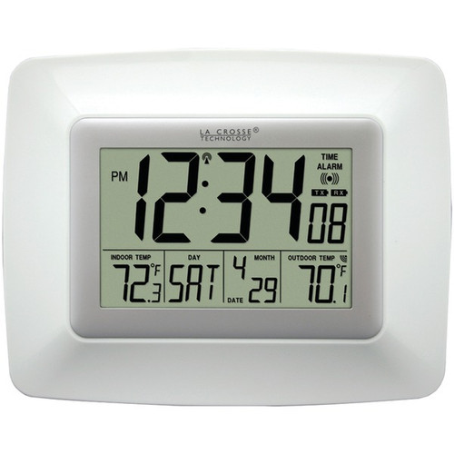 LA CROSSE TECHNOLOGY WS-8119U-IT-W Atomic Digital Clock with Indoor/Outdoor Temperature (White) (R-LCRWS8119UITW)