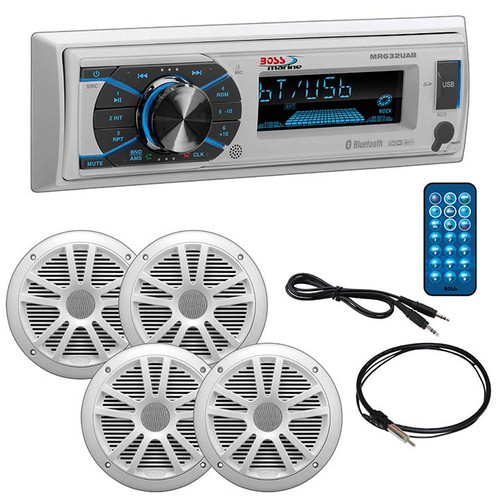 Boss Marine Single Din Media Receiver With Bluetooth Pair 6.5" Speakers Antenna Aux (R-MCK632WB64)