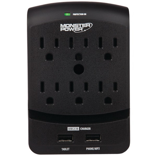 MONSTER POWER 121824 6-Outlet Core Power(R) 650 Wall Tap with 2 USB Ports (R-MON121824)