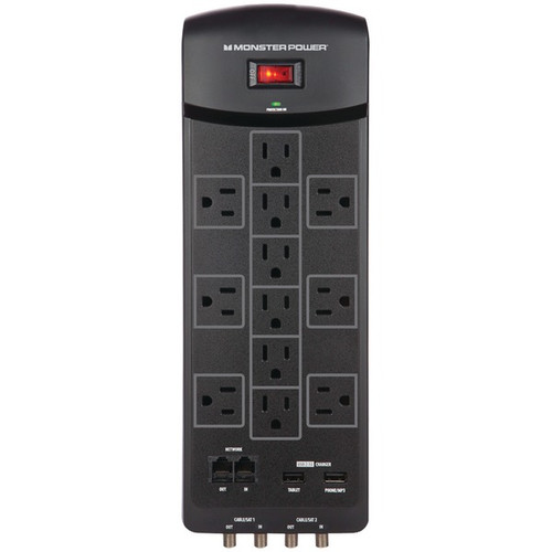 MONSTER POWER 121830 12-Outlet Core Power(R) 1200 USB+AV Surge Protector with 2 USB Ports (R-MON121830)