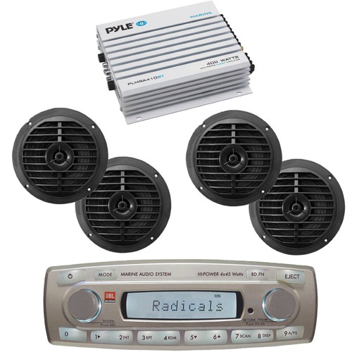 JBL Marine Receiver, 4 x 6.5” Marine Speakers, and Marine Amplifire System (R-MR18.5-2XPLMR67B-PLMRA410BT)