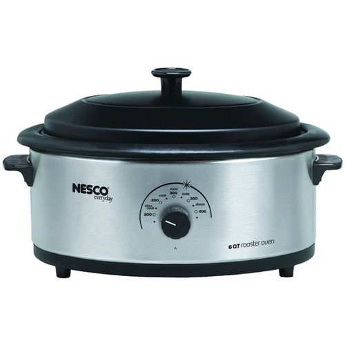 NESCO 4816-25PR 6-Quart Stainless Steel Roaster Oven with Porcelain Cookwell (R-NES481625PR)