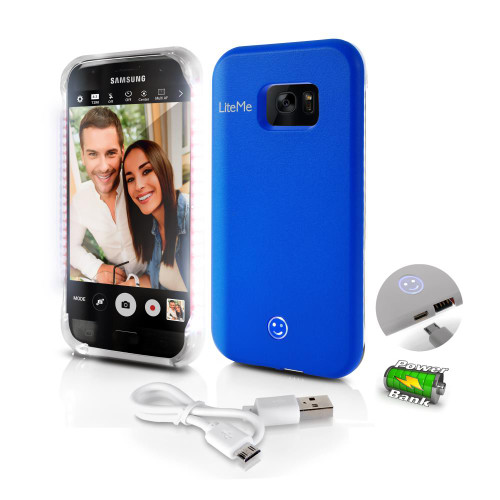 Lite-Me Selfie Lighted Smart Case, Phone Protection with Built-in Power Bank & LED Lights (for Samsung Galaxy S7 Edge) (R-SL302S7BL)
