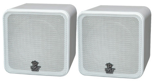 Pair Pyle PCB4WT 4'' 200 Watt White Mini Cube Bookshelf Speaker In White