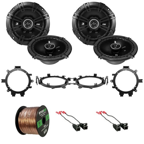4x Kicker 43DSC6504 6.5" 240 Watt Max Power 2-Way 4-Ohm Car Audio Coaxial Speakers, 4x 5.25" or 6.5" Speaker Bracket Adaptors, 2x Speaker Wire Harness, Speaker Wire (Fits 1995-2009 GM Vehicles)