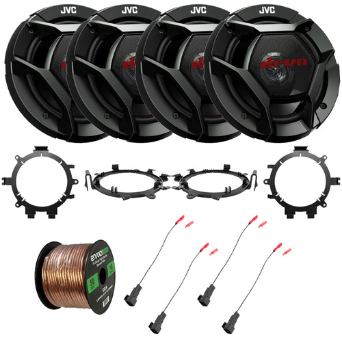 4x JVC CS-DR621 drvn DR Series 6.5" 300 Watt Max Power 2-Way Coaxial Car Audio Speakers, 4x Speaker Bracket Adaptor, 2x Speaker Wire Harness, Speaker Wire (Bundle Fits Select 1995-2009 GM Vehicles)