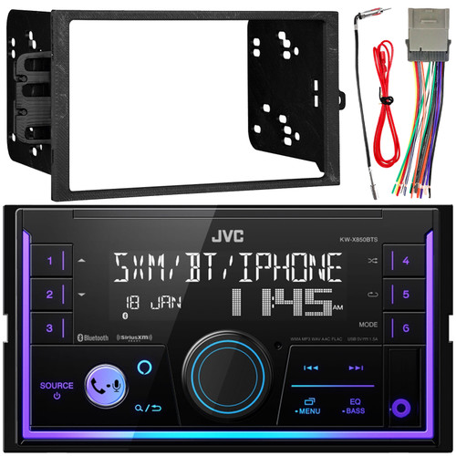 JVC KW-X850BTS Double DIN Mechless Bluetooth USB/AUX AM/FM Radio Digital Media Car Audio Stereo Receiver, Double DIN Stereo Install Kit, Wiring Harness, Antenna Adapter (Fits 2000-2008 GM Vehicles)
