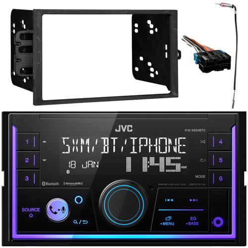 JVC KW-X850BTS Double DIN Mechless Bluetooth USB/AUX AM/FM Digital Media Car Audio Stereo Receiver, Double DIN Stereo Installation Kit, Wiring Harness, Antenna Adapter (Fits 1994-2005 GM Vehicles)