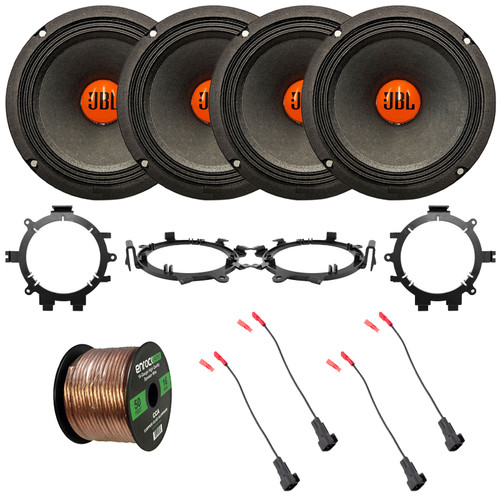 4x JBL SHOCKWAVE150W65 6.5" 300 Watt Max Power Midrange Woofer Car Audio Speakers, 4x 5.25" or 6.5" Speaker Mounting Bracket Adapter, 2x Speaker Wire Harness, Speaker Wire (Fits 1995-2009 GM Vehicles)