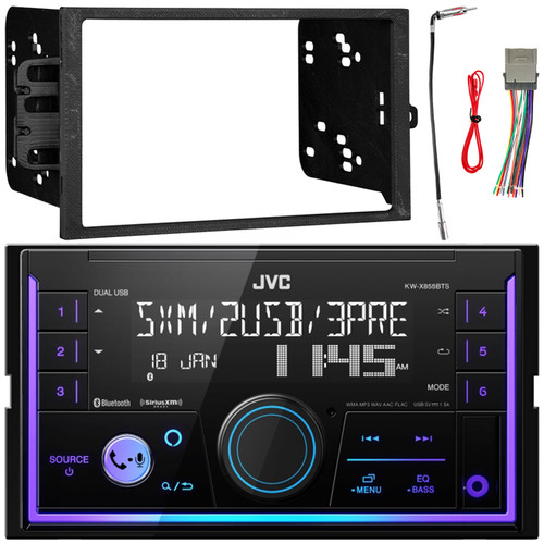 JVC KW-X855BTS Double DIN Bluetooth USB AM/FM Radio Digital Media Stereo Receiver, Double DIN Stereo Installation Kit, Wiring Harness, Antenna Adapter (Bundle Fits Select 2000-2008 GM Vehicles)
