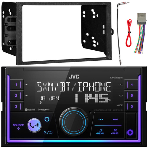 JVC KW-X850BTS Double DIN Mechless Bluetooth USB/AUX AM/FM Radio Digital Media Car Stereo Receiver, Double DIN Stereo Install Kit, Wiring Harness, Antenna Adapter (Bundle Fits 2000-2008 GM Vehicles)