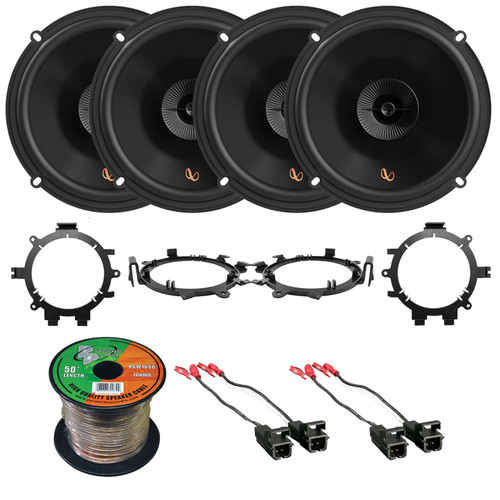 4x Infinity Primus Series PR603F 6.5" 150 Watts Max Power 2-Way Multi-Element Speakers, Speaker Wire, 4x 5.25" or 6.5" Speaker Mounting Bracket Adaptor, 2x Speaker Wire Harness (1995-2009 GM Vehicles)