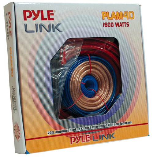 Pyle PLAM40 20ft 4 Gauge 1600W Amplifier Hookup For Battery Head Unit & Speakers Kit