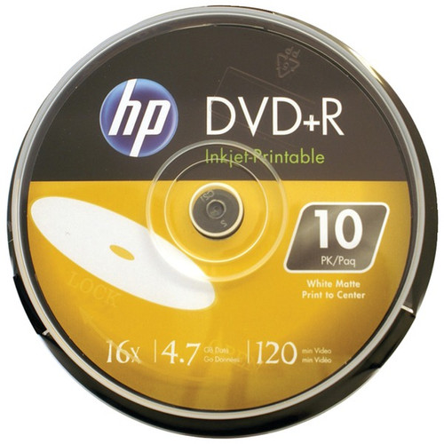 HP DR16WIJH010CB 4.7GB 16x Printable DVD+Rs, 10-ct Cake Box Spindle (R-HOODR16WIJH010)