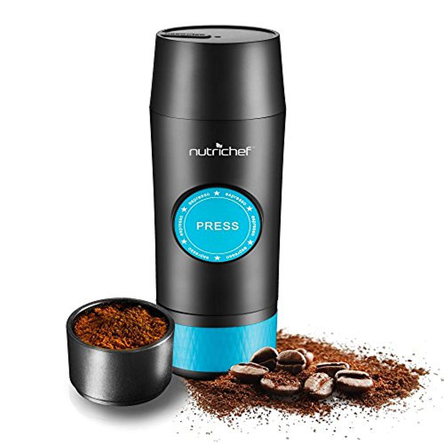 Nutrichef Portable Espresso Maker - Mini Handheld Coffee w/ Refillable Powder Cup and Water Tank 90 ml Capacity - Compact Electric Design for Automatic Extraction at Home or Outdoor PKPRCFMAK2