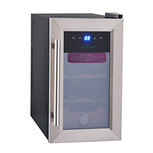 NutriChef Cigar Cooler Humidor - Thermoelectric Stainless Steel Wine & Cigar Cooler Refrigerator with Clear Glass Door - Wine Bar Fridge Combo - Humidity Control to Prevent Mold & Stale Stogies