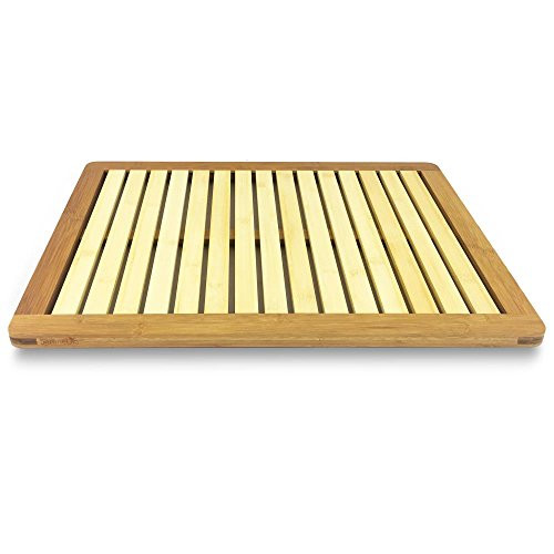 SereneLife Bamboo Bath Mat - Heavy Duty Natural Wood Bathroom or Shower Foot Floor Rug with Elevated Design for Water Evaporation and Non Slip Rubber for Indoor & Outdoor Use (SLFBMT10)