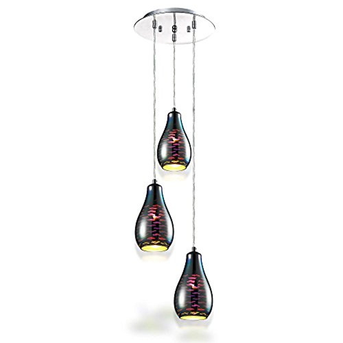 Pendant Light Fixture, Energy Efficient, Glass Dome Shades, Chrome - Thumbnail 2