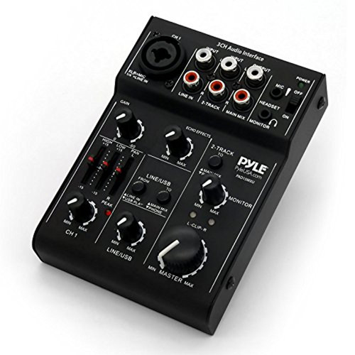Pyle 3 Channel DJ Controller USB Audio / Sound Mixer Recording Interface with XLR and 3.5 mm Microphone Jack, Line In RCA, Rechargeable Battery, Mix Monitoring, for Professional / Beginners - PAD15MXU