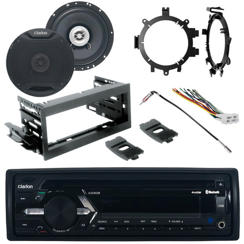 Clarion Single-DIN AM/FM Radio USB/AUX/CD & Bluetooth Media Receiver, 2x 6.5" 120W 2-Way Speakers, Scosche Dash Kit, Radio Wiring Harness, Antenna Adapter, Speaker Brackets (Fits 95-02 GM Full Size)