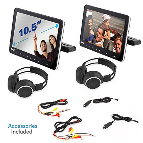 Pyle Universal Car Dual Headrest Monitor - 9.4 Inch Vehicle Multimedia CD  DVD Player with Wireless Headphones - Audio Video Entertainment w/HDMI,  Wide
