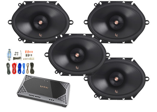 4x Infinity Primus 6x8" 2-Way Speakers, Infinity 4-Channel Amplifier + Kit