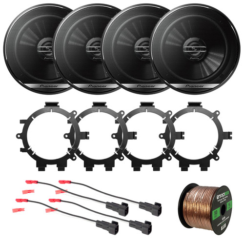 Pioneer TS-G1620F 6.5" 300 Watt Max Power 2-Way Car Audio Speakers (Qty 4) with 16 Gauge 50 Feet Speaker Wire, 4x Speaker Adapters and 4x Speaker Harness for select 1995-2009 GM Vehicles