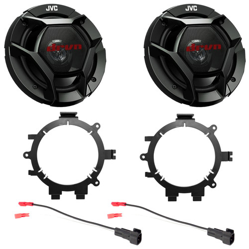 2x JVC CS-DR621 drvn DR Series 6.5" 300 Watts Max Power 2-Way Coaxial Car Audio Speakers, Speaker Wire Harness, 5.25" or 6.5" Speaker Mounting Bracket Adaptor (Bundle fits 1995-2009 GM Vehicles)