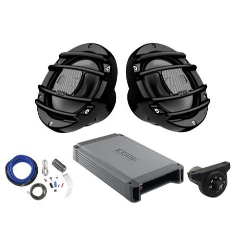 2 x Hertz HMX65S 6.5 inch Powersport Coaxial Speakers (Black), Hertz HCP2MX Stereo Amplifier 2x200W, Kicker Weather-Proof Bluetooth Interface Controller, Kicker 8 Gauge Amplifier Installation Kit